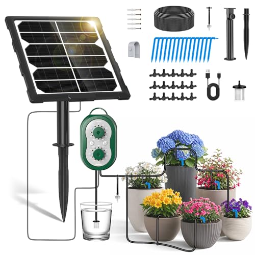 MIAJARD Solar Bewässerungssystem Garten mit Steuergerät, Wiederaufladbar Automatische...