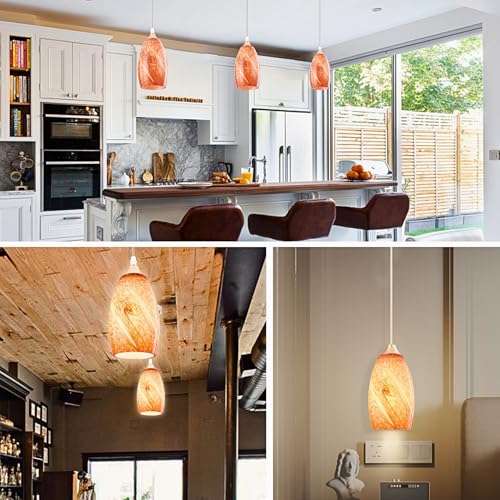 Image of GO&SO Glass Pendant Light Shades 1Pc,7.8 inch H x 4 inch D,Amber Red,Oval | 1.57 inch Fitter E26 Base,Chandelier Shades for Kitchen Island,Hanging Light Shades,Hand-Blown Art Fixtures