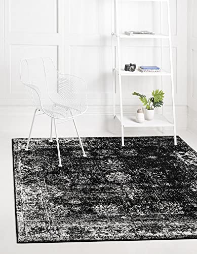 Unique Loom Sofia Collection Traditional Vintage Black Square Rug (6' 0 x 6' 0)
