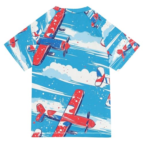 Boys Swing Shirts Airplane Sky Blue Helicopter Rashguard Short Sleeve Kids T-Shirts Sun UPF 50+2