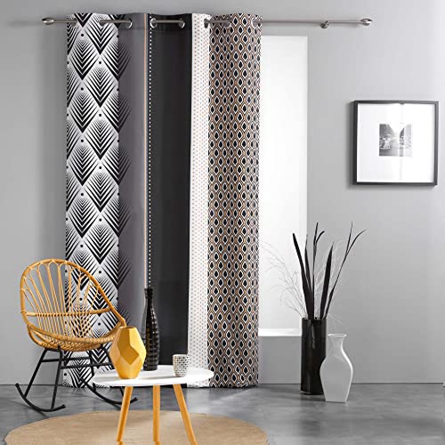 DOUCEUR D'INTERIEUR RIDEAU A OEILLETS 140 x 260 CM POLYESTER IMPRIME GALILEO NOIR