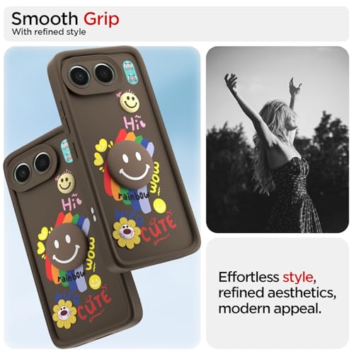 Image of Pikkme Back Cover for OnePlus Nord 4 5G | Soft Silicone| Cute Rainbow Smile & 3D Cartoon Flower Design | Shockproof Raised Camera Protection Bumper Case (Brown)