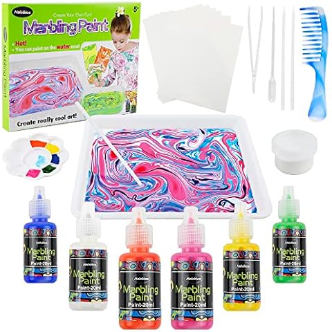 Halobios Marbling Paint Art Kit for Kids, 6 Colors Water Art Paint Set, Non-Toxic Painting on Water, Creative Arts and Crafts for Girls & Boys Ages 6-12, Craft Kits Art Set for Kids Activities Cover