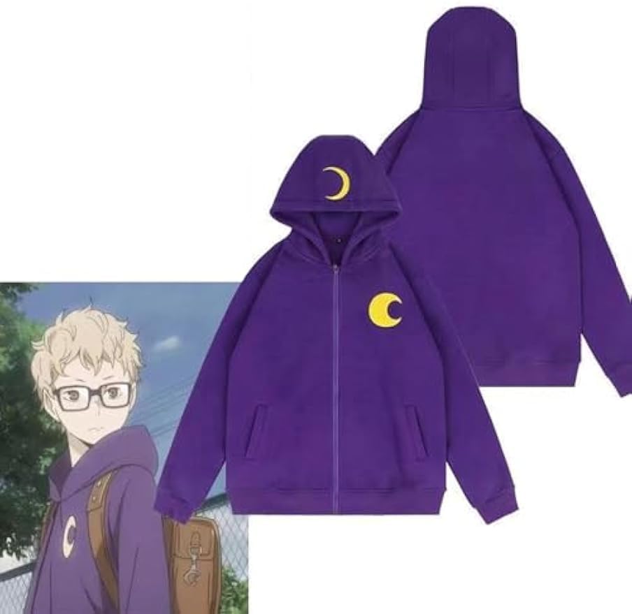 Amazon.co.jp: ハイキュー 月島蛍 少年 パーカー 紫色 グッズ ポケット