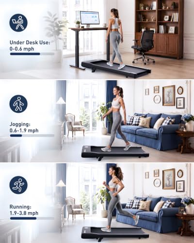 Image of DeerRun Under Desk Walking Pad Treadmill for Home Office & Small Spaces, 6% Manual Incline, 0.6-3.8 MPH Walking Speed, 2.5 HP, 300 lb Capacity, App & Remote Control
