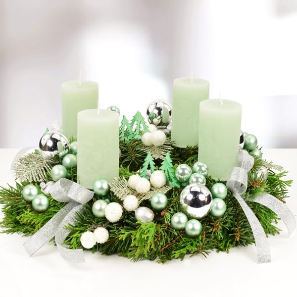 Frischer Premium-Adventskranz Weihnachtswald in Mintgrün-Silber,...