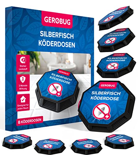 GEROBUG® Silberfisch-Köderdose 8 Stück - Hocheffektive Silberfischfalle zum Papierfische & Silberfische bekämpfen - Köder für Silberfische mit starkem Lockstoff und Langzeitwirkung