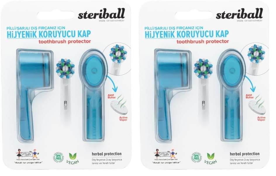 STERIBALL ŞARJLI VE PİLLİ DİŞ FIRÇALARI İÇİN HİJYENİK DİŞ FIRÇASI KORUMA KABI-2'Lİ MAVİ 2li paket