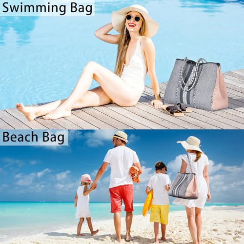 Image of IBFUN Neoprene Tote Bag Large Beach Bag for Women Pool Gym Tote Bag Travel Tote Bag