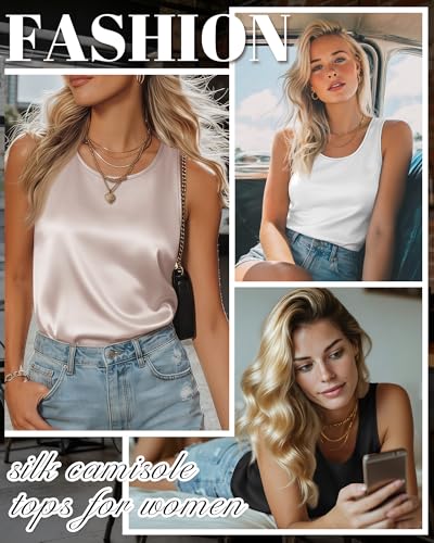 Image of 4 Pack Women's Lightweight Satin Tank Tops Silk Camisole Soft Sleeveless Layering Cami Scoop Neck Undershirt