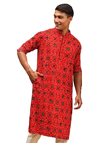 Image of VASTRAMAY Men's Cotton Blend Patola Kurta