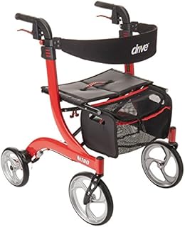 Drive Medical RTL10266 Nitro Euro-Style 4-Wheel Rollator Walker With Seat, Red