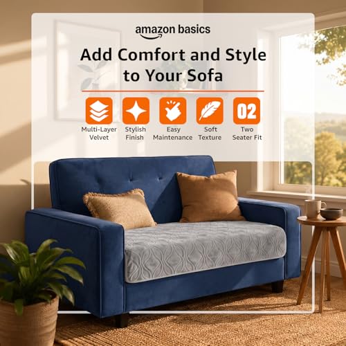 Image of Amazon Basics - Velvet Quilted Make Your Own Sofa Cover |70 x 120 cm|Microfiber Sofa Slipcover (Grey, 2 Seater)