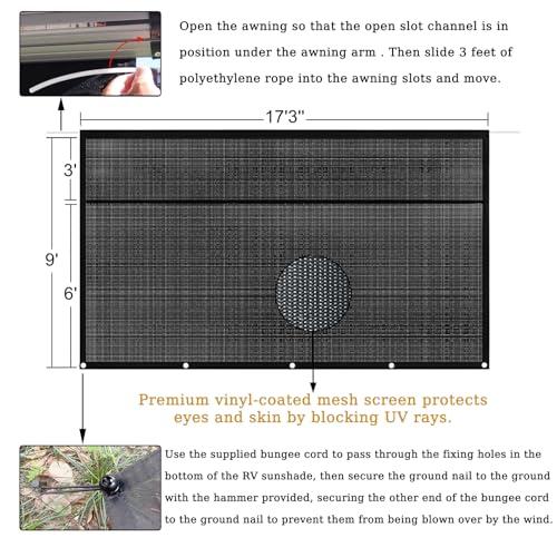 Wioukeva 999UZYL917BK Rv Awning Shade Screen With Zipper 9'X17'3'', Black Mesh Camper Awning Shade Screen thumb #1