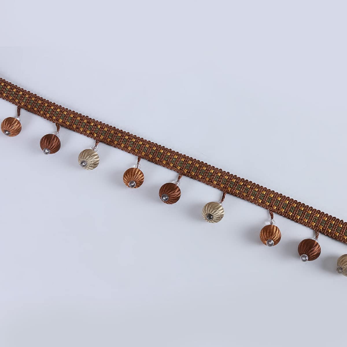Yalulu 4 Yards Braided Beads Hanging Ball Tassel Fringing Trimmings Applique Fringe Trim Ribbon Band Curtain Table Wedding Decorated (Coffee)