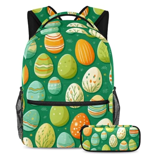Sac d'école œufs de Pâques vert avec motifs multicolores originaux