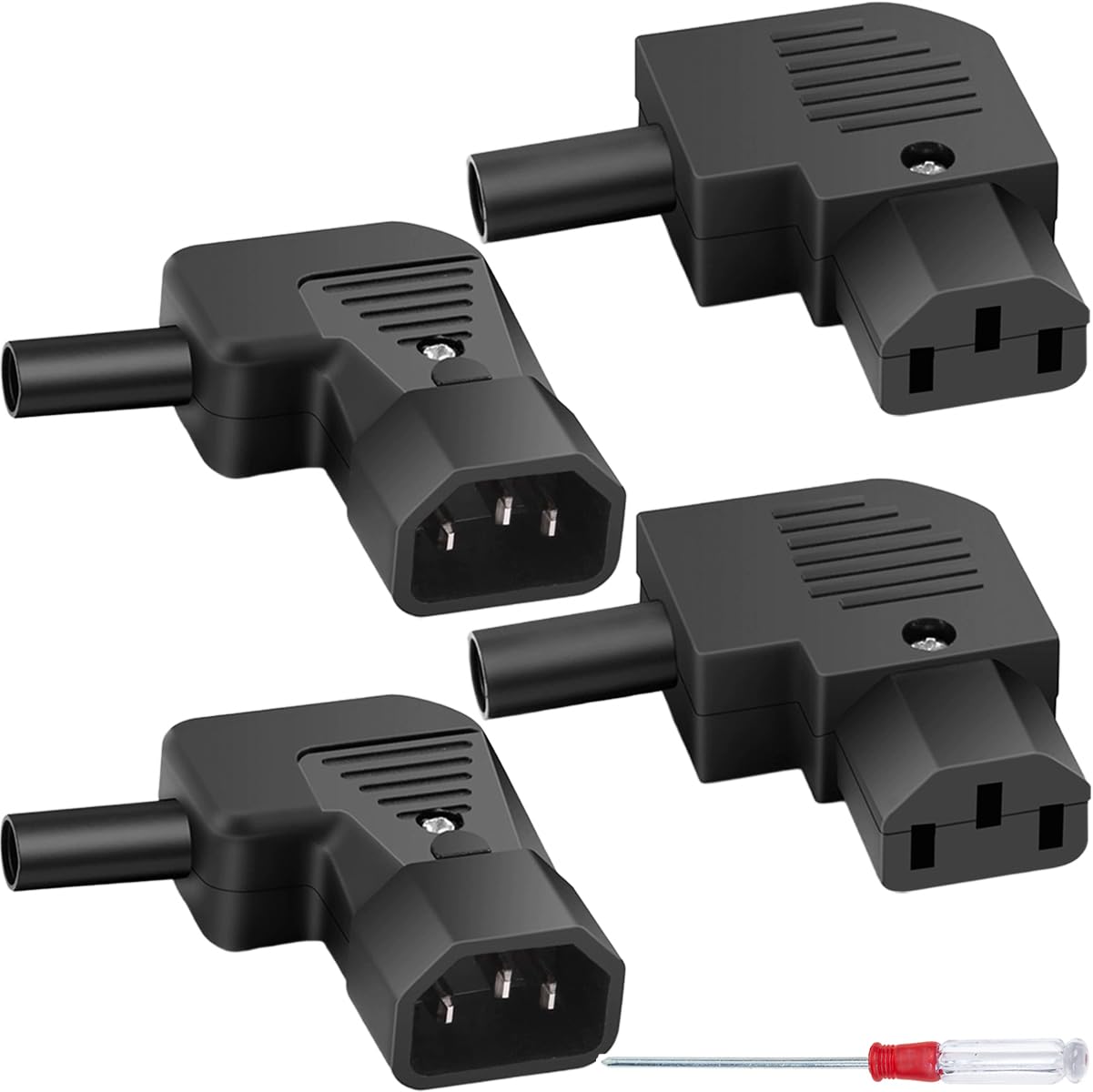 4 pezzi IEC320 C13 C14 connettore ad angolo retto 250V 10A 3 pin femmina maschio adattatore presa di alimentazione ricablabile in linea, per PDU cabinet auto elettrica luce LED case