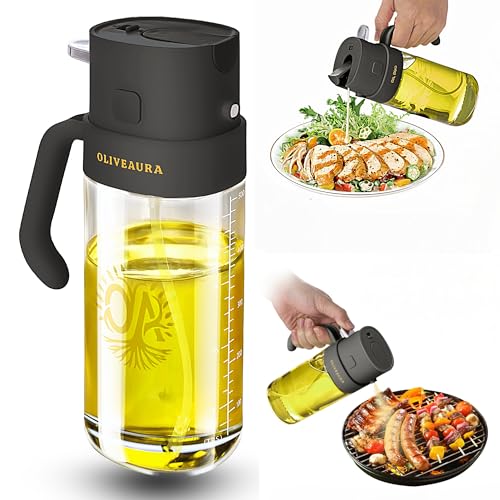 Oil Duo – 2-in-1 Oil Dispenser & Sprayer for Cooking, BBQ, and Air Fryer | 500ml BPA-Free Mister with Ultra-Fine Mist, Non-Slip Base, ml & Tbsp Scale, 13 Labels (Dark Grey)