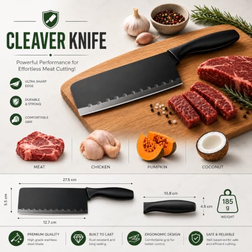 Image of 3 Kitchen Knives Set | Kitchen Cleaver, Chef & Paring Knife Stainless Steel Blade Covar with Ergonomic ABS Handles | Multipurpose Cooking Knife Set for Cutting Vegetables, Fruits & Meat