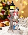 iStatue Lighted Stacked Snowman Tabletop Decor Figurine with Lamppost Lantern - 11.2'' Resin Cardinal Christmas Decorations Indoor - Unique Xmas Gift Idea (Joy Trio)