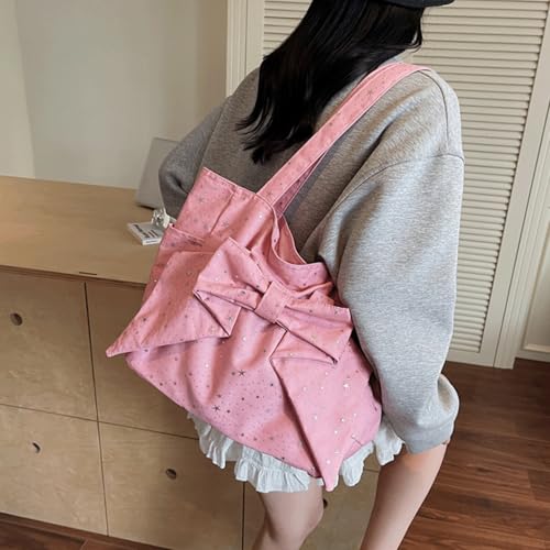 Bow Purse Star Sequin Bow Tote Bag with Side Pockets Large Shoulder Bag Glitter Handbag Trendy Gifts for Women3