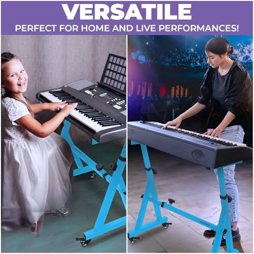 Image of Liquid Stands Keyboard Stand w / Wheels - Z Style Adjustable & Portable Professional Heavy Duty Digital Piano Stand - Fits 54-88 Key Electric Pianos - Sturdy Rolling Musical Keyboard Support