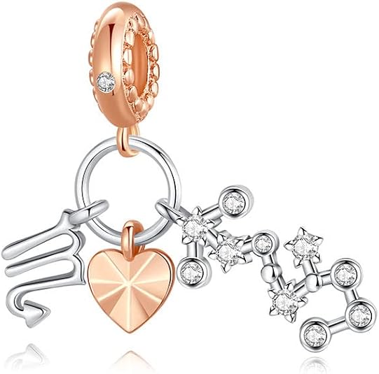 NINGAN Zodiac Charms Rose Gold 925 Sterling Silver Dangle CZ Birthstone Beads Charms for women Bracelet Birthday Gifts