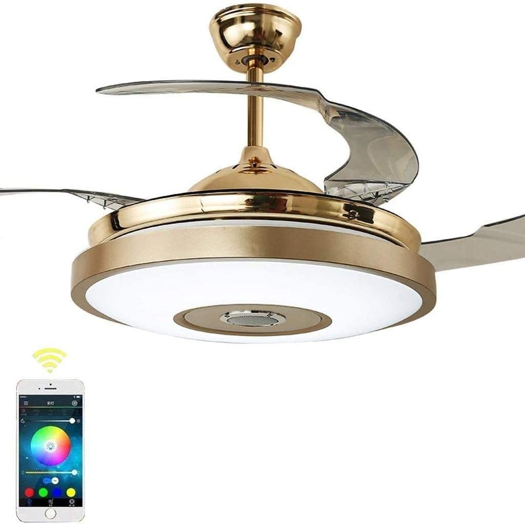 36'' Modern Ceiling Fan Light with LED Chandelier 7-Colorful Light Bluetooth Smart Music Speaker Player Remote Control Chandelier Fan with Living Room Restaurant Kitchen Hall