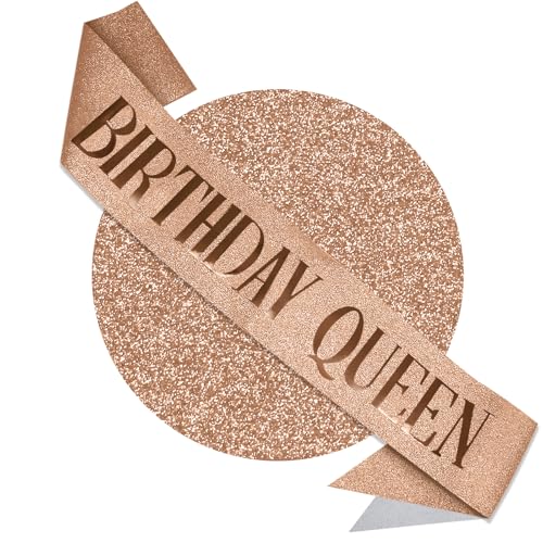 RUDONG M Birthday Queen Sash Glitter Rose Gold