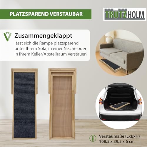 TRUTZHOLM Robuste Hunderampe aus Kiefernholz 104x35 cm höhenverstellbar 46/52/56 cm 35 kg Tragkraft weiche Lauffläche aus Filz Hundetreppe Hundeleiter Katzentreppe Haustierrampe Aufstiegshilfe
