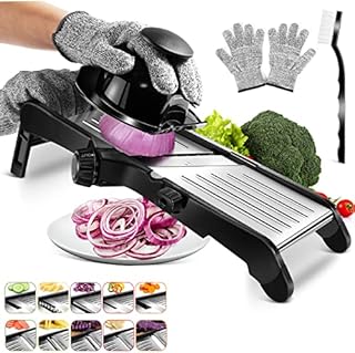 MASTERTOP Mandoline Slicer for Kitchen Adjustable Stainless Steel Food Slicer Vegetable Chopper Onion Waffle French Fry Cutter Potato Chip Julienne Slicer with Safety Gloves