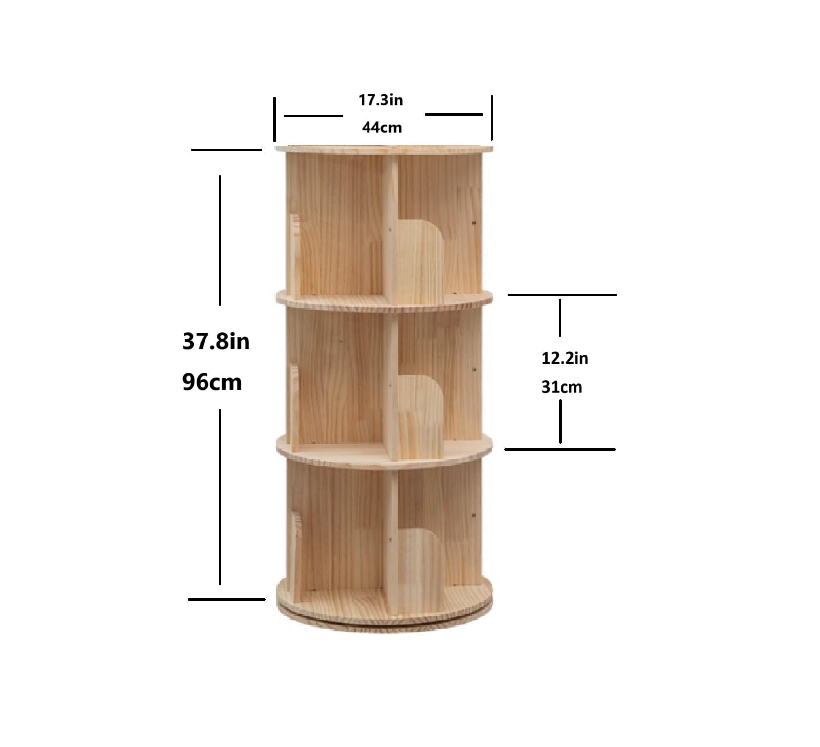 Heehee Rotating Bookcase 360 Display Floor Standing Storage Shelf for Children and Adults Multifunctional Bookcase Organiser (3-Tier)