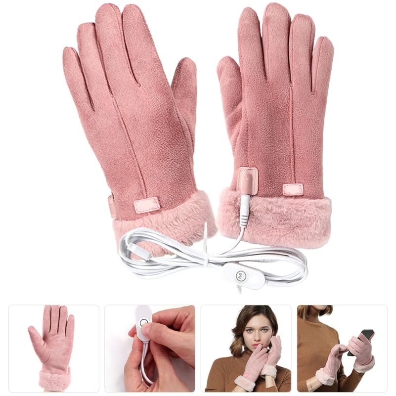 Guantes calefactables mujer rosa con USB impermeables para moto y esquí 2