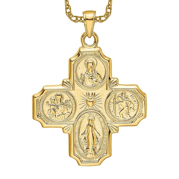 IceCarats 14K Solid Yellow Gold Four Way Holy Cross Religious Medal Necklace Christian Pendant Scapular Charm