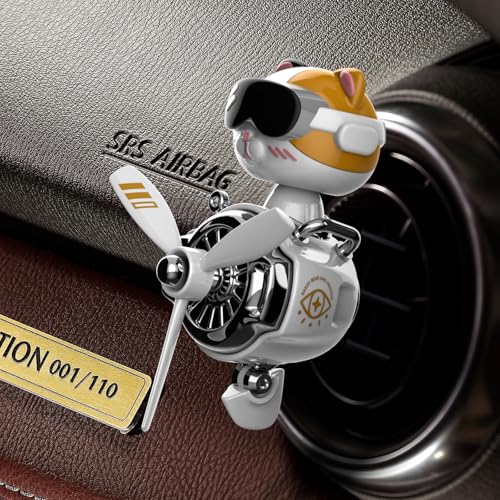 Image of Cat Car Air Fresheners Pilot Car Diffuser | Cute Car Perfume, Funny Car Fragrance, Rotating Propeller Design, Silicone Clip, Easy Installation, Long-Lasting Fragrance