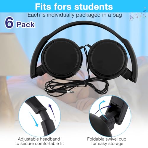 Image of Yunsailing 6 Pack Classroom Headphones Bulk, Wired Headphones,Black