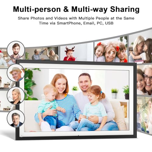 Image of Large Digital Photo Frame 15.6-inch Electronic Photo Frame - Smart Photo Display FHD 1080P IPS Touch Screen, 32GB, Wall Mountable, Send Photos Videos Via App, Email, Best Gifts Choice for Mom and Dad