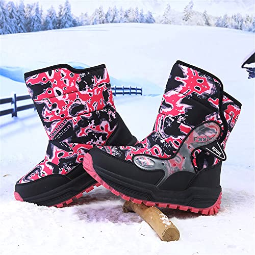 Gexeceuss Girl's Boy's Winter Snow Boots Faux Fur Lined Warm Boots Outdoor Resistant Cold Weather Shoes Velcro Design Walk Boots With Anti-Slip Claw #TOP4