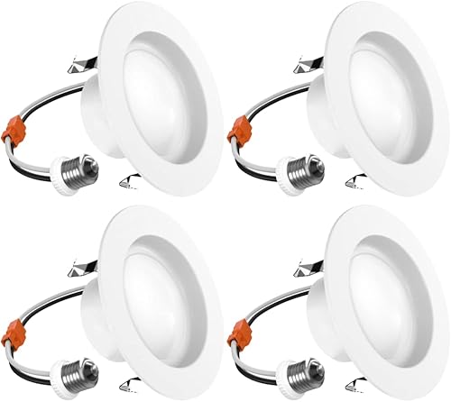 Four-Bros Lighting Foco LED de retrofit de 4 pulgadas, 10 vatios, igual a 75 vatios, regulable, CCT seleccionable 2700K 4000K 5000K, borde liso