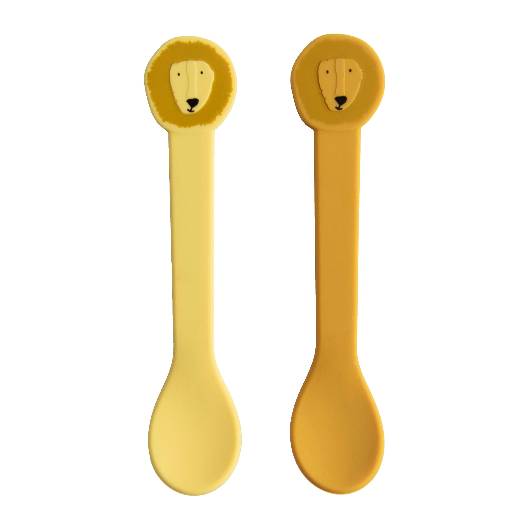 Trixie Colourful Silicone Spoons with Faces for Children, Set of 2, Stainless Steel core, Dishwasher Safe, for Babies from 4 Months, 14x3x2 cm, Learning to eat and Develop Motor Skills (Mr Lion)