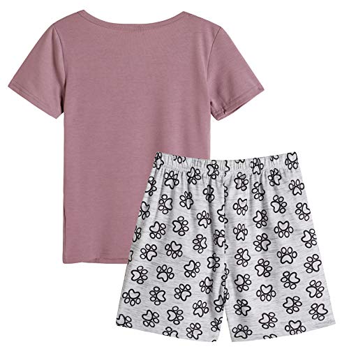 Vopmocld Big Girls Summer Short Sleeve Pajama Sets Cute Cat Patterns Sleepwear Nighty 100% Cotton2