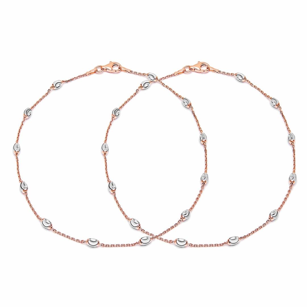 ZAVYA 925 Sterling Silver Beads Rose Gold Plated Chain Anklet (Pair) | Gift for Women & Girls | With Certificate of Authenticity & 925 Hallmark (B0B1N3DJHM) Amazon Price History, Amazon Price Tracker