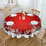 Christmas Red Round Tablecloth 54 Inch - Waterproof Fabric Table Cloth Protector, Winter Snowflake X
