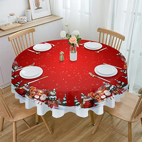 Christmas Red Round Tablecloth 54 Inch - Waterproof Fabric Table Cloth Protector, Winter Snowflake Xmas Tree Santa With Deer Tablecloths Washable Table Cover For Kitchen Banquet Coffee Table Party #TOP26