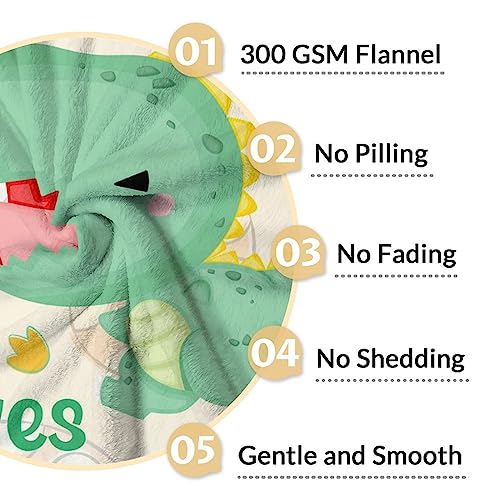 Personalized Dinosaur Blanket Gifts with Name - 40"x50" Cute Throw for Girls - Green Soft Fuzzy Blankets for Bed, Couch & Living Room