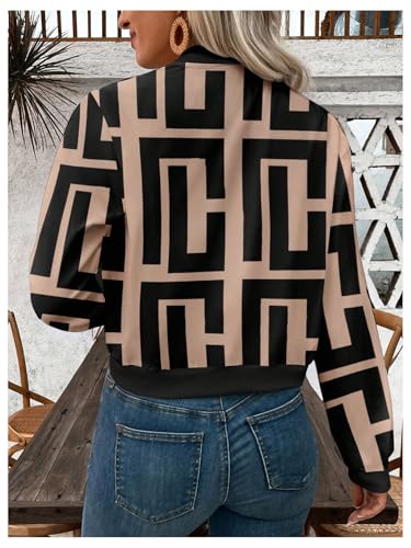 SweatyRocks Women's Casual Graphic Zip Up Bomber Jackets Stand Collar Lightweight Cropped Outerwear Tops2