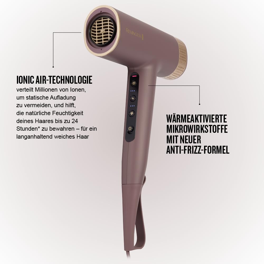 Remington AIRvive™ Haartrockner [leichter langlebiger bürstenloser Digital Motor 110.000U/min] 2 Aufsätze: Diffusor&Stylingdüse (Ionen & Anti-Frizz Technologie,12 Heiz-&Geschwindigkeitsstufen) EC8930