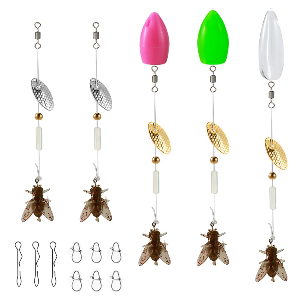 Fly Hook Soft Bait, 5Pcs Flies Fishing Lure Elastic TPE Flies Lure Spinner Hook with Brass Spinner Blade for Freshwater Saltwater, Bass Trout Pike