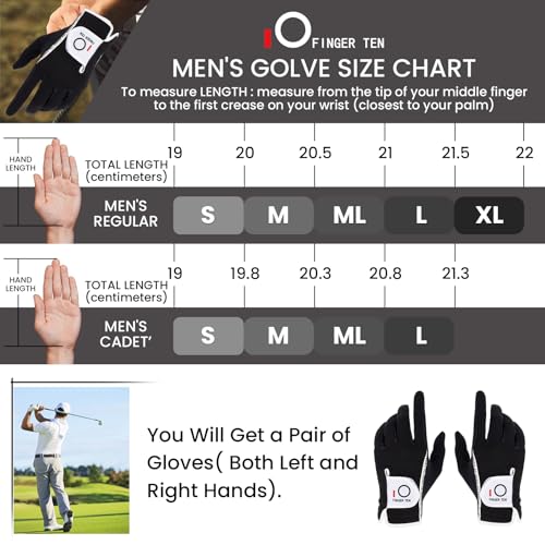 Finger Ten Men'S Golf Gloves Rain Grip Both Hands Pair Left Right Hand, Hot Wet Weather No Sweat Black Gray White Blue Fit Size Small Medium Large Xl 2Xl 3Xl thumb #5