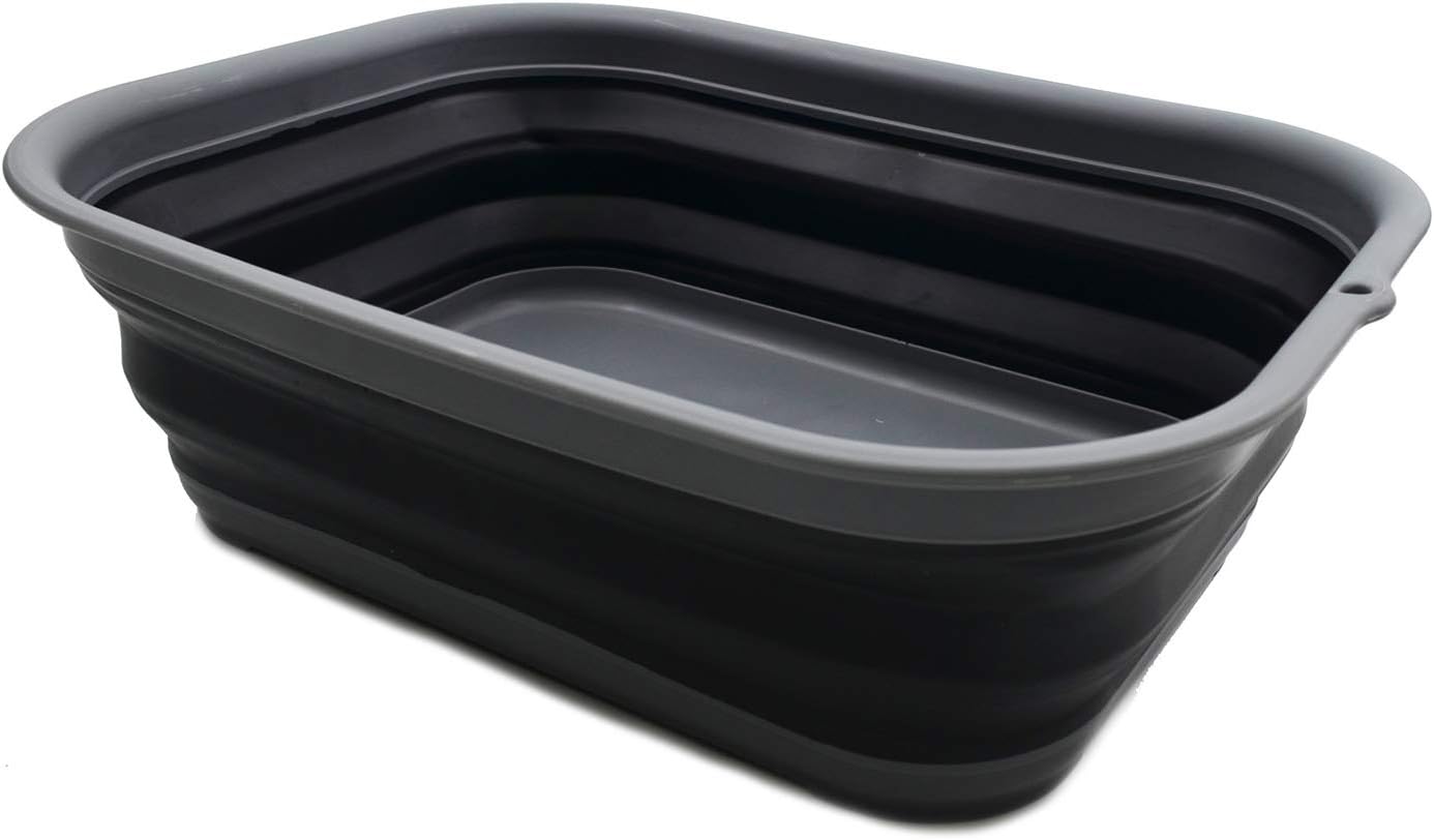 12L (3.17 Gallon) Collapsible Tub - Foldable Dish Tub - Portable Washing Basin - Space Saving Plastic Washtub (1, Grey/Black)